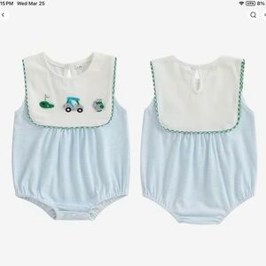 New Blue Stripe Baby Romper with Golf Motif 3 months